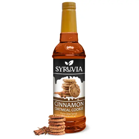 Syruvia Cinnamon Oatmeal Cookie Sweet Coffee Syrup - 25.4 fl oz (750ml) Premium Plastic Bottle, Kosher, Gluten-Free, Syrups for Drinks, Ideal for Beverages, Desserts