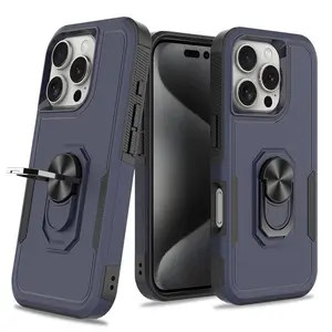 Shockproof Protective Case with Built-in Kickstand for iPhone 16, 16E, 16pro, 16promax, 16plus Upgraded Durable Soft TPU Case with Finger Ring Kickstand, 360 Degree Rotating Ring Grip Adjustable Smartphone Protective Phone Case