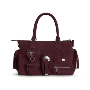 Suede Cargo Pocket Shoulder Bag