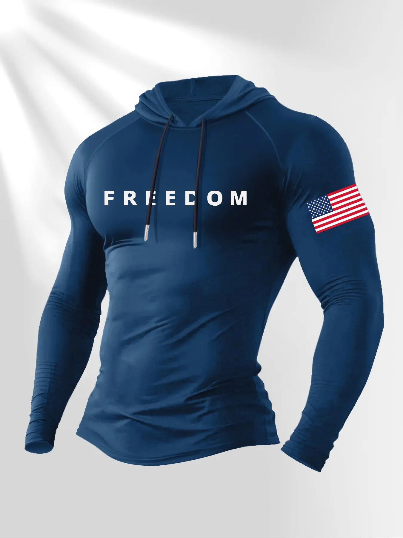 Men's Trendy Activewear Hooded Long Sleeve Graphic Tee Shirt, Letter Flag Print Design, Casual Daily Wear, Fashionable Outdoor Clothing, Tops