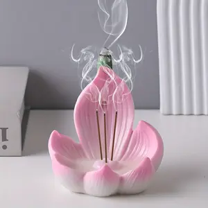 Lotus Backflow Incense Burner, Ceramic Lotus Incense Holder for Sticks & Cones, Zen Meditation Decor for Home, Yoga, Spa, Perfect Gift for Incense Lovers