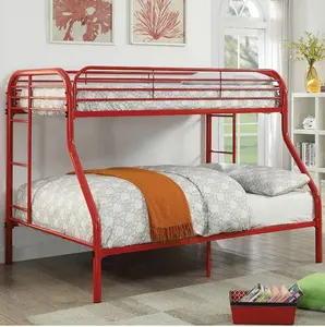 OPAL Red Metal Twin/Full Bunk Bed with Slats – Modern Space-Saving Design