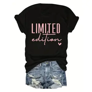 Womens Casual Short Sleeve TShirt Featuring Pink Letter Graphic Design