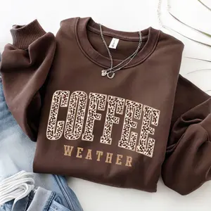 Retro Coffee Weather Graphic Sweatshirt, Fall Coffee Lover Cute Fall Pumpkin Spice Thanksgiving Pullover Hoodie For Men & Women