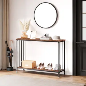 Console Table, Sofa Tables Narrow Entryway Table with Glass Shelf and Metal Frame, 33.5” Behind Couch Table Industrial Hallway Table for Living Room, Foyer, Bedroom