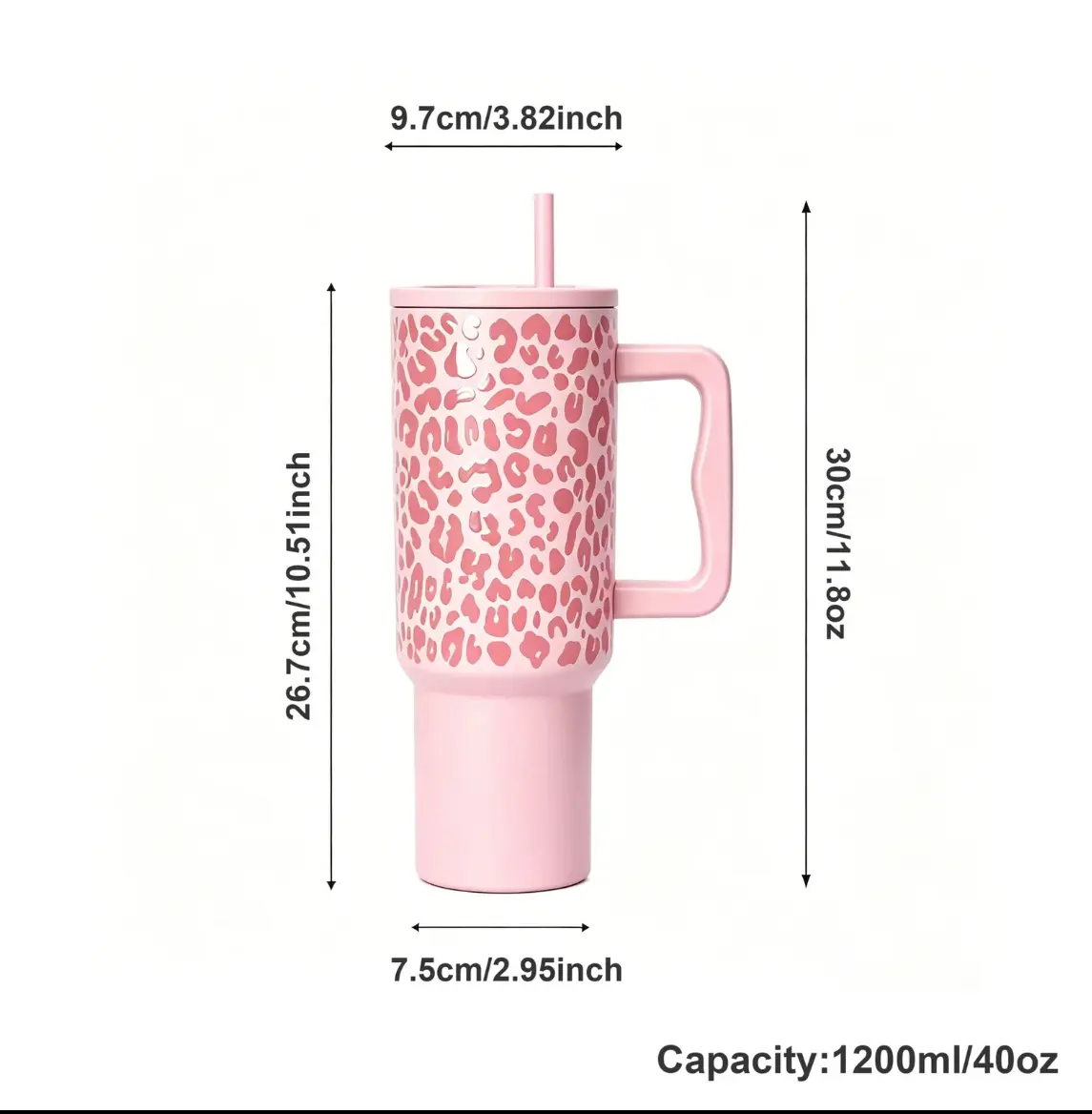 Hot Pink Leopard Print 40oz Insulated Tumbler, Stainless Steel Thermal Travel Cup With Handle Straw Lid, Leakproof Hot Cold Retention Mug, Novelty Holiday Party Gift For Daily Use & Women Gifting