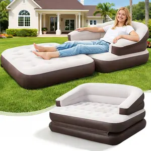 5-in-1 Inflatable Air Mattress with Built-in Sturdy Backrest, Durable Foldable Air Couch & Bed for Summer Camping, Tent, Garden, Beach, Guests, Group Gatherings