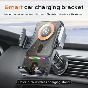 Smart Car Charging Bracket 15W Wireless Charger with Inductive Opening Electric Rotation Adjustable Stand for One-Handed Use