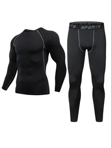 Men's Top-stitching Compression Garment Thermal Underwear Set, Comfortable Long Sleeve Top & Letter Tape Leggings, Men's Thermal Underwear for Fall & Winter