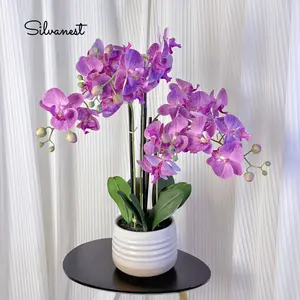 【Mother's Day】Silvanest 28-Inch Artificial Purple Orchid in Ceramic Pot - Faux Floral Home & Office Decor, Low Maintenance