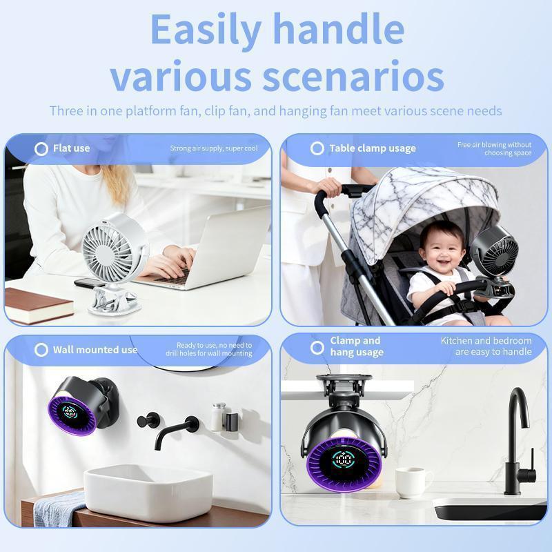 USB Rechargeable Mini Desk Fan, LED Display 100 Speed Settings Clip Fan, Wall Mount Small Office Fan, Quiet 36dB, Type-C Charging USB Rechargeable Mini Desk Fan, LED Display 100 Speed Settings Clip Fan, Wall Mount Small Office Fan, Quiet 36dB, Type-C Charging