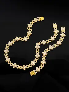2 Pieces Cuban Hip-Hop Style Heart Tennis Chain, Cuban Link Necklace, Zinc Alloy, Micro Pave Diamond Details, Unisex Bff Birthday Gift, All Seasons, Cuban Link Jewelry