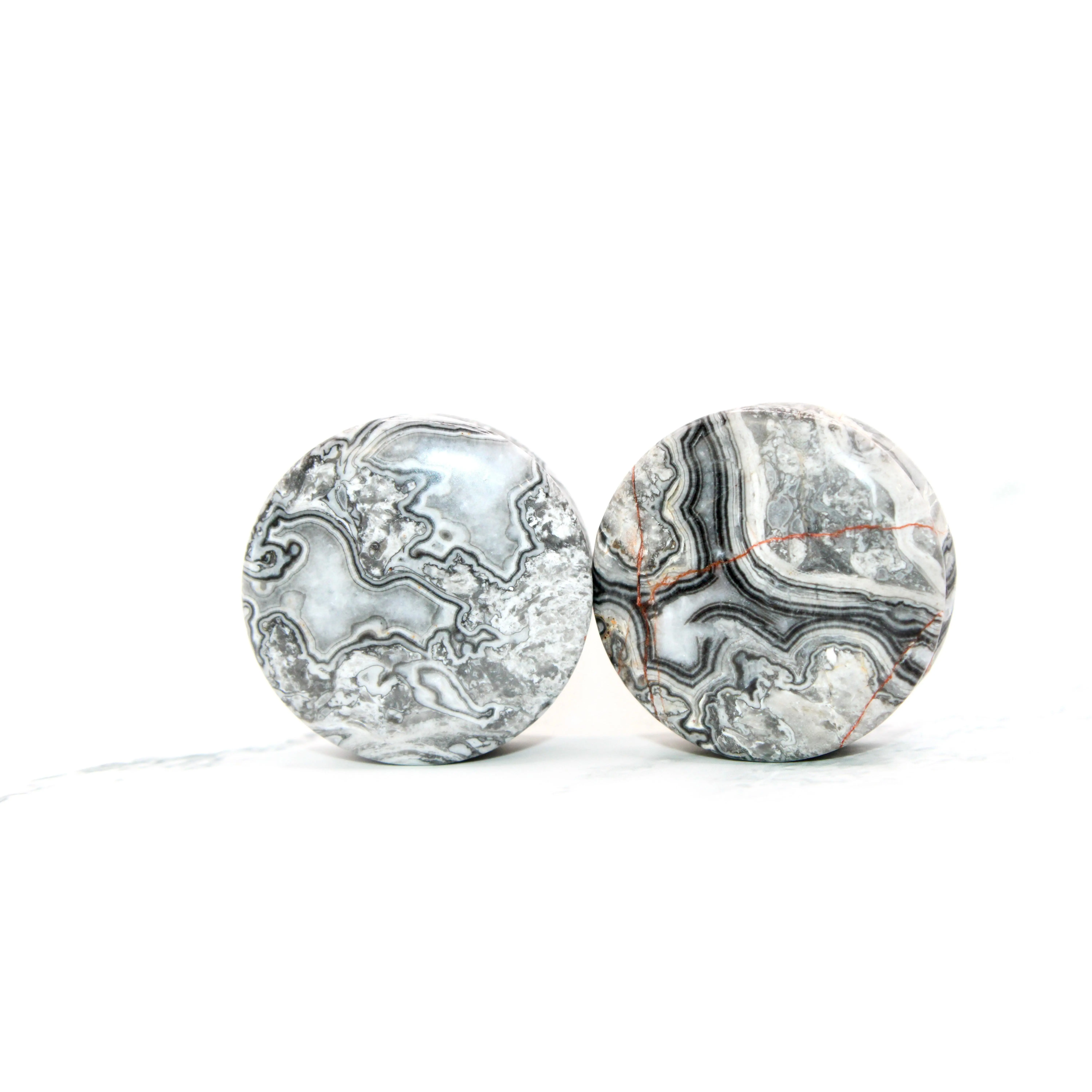 Wave Jasper Stone Double Flare- Pair of Gray and White Ear Gauges 3mm-32mm