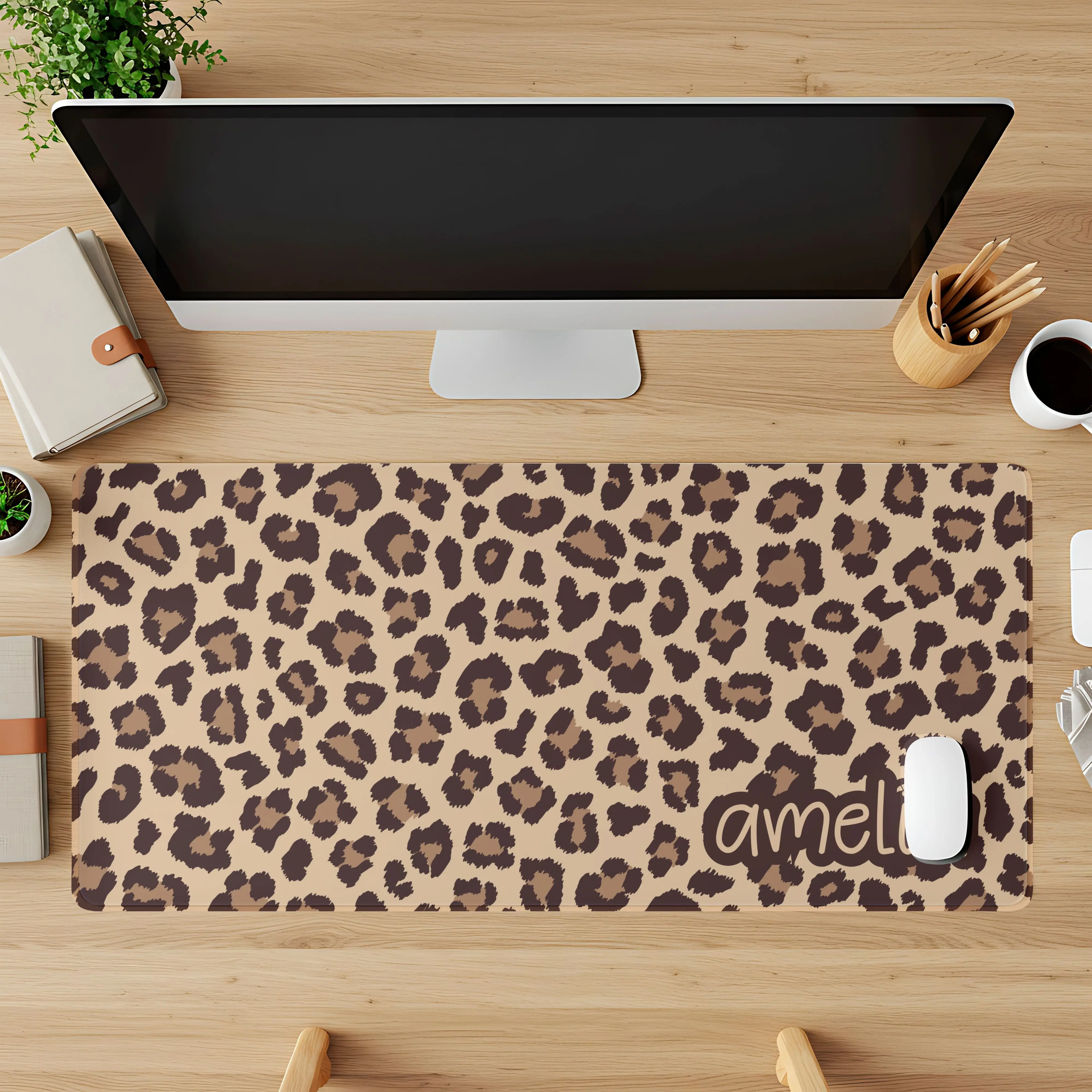 Personalized Leopard Desk Mat, Cheetah Room Decor, Leopard Desk Accessories, Coquette Desk Pad, Custom Deskmat, Chic Desk Pad, Girly Deskmat