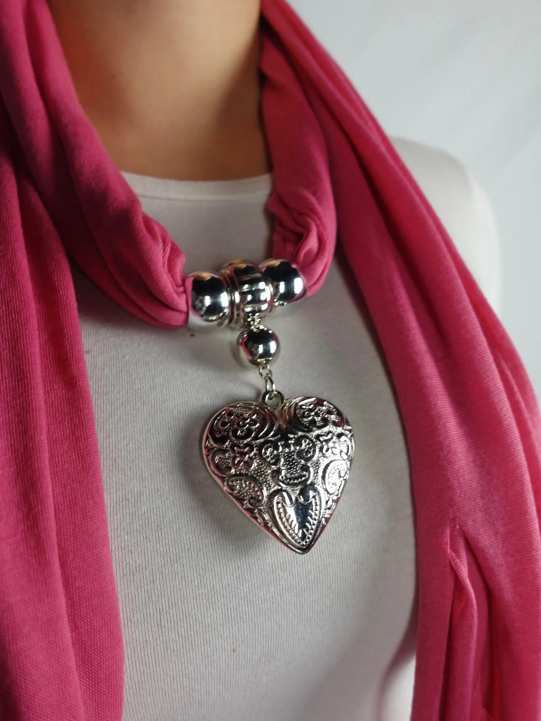 Maria Pink Heart Charm Scarf