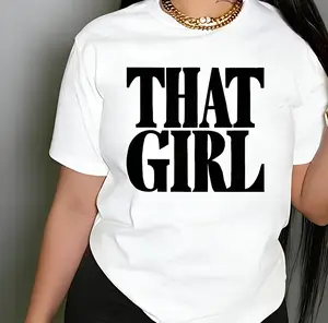 Women’s Casual THAT Graphic T-Shirt – Bold Geometric Lettering, Soft Breathable Semitransparent White Short Sleeve Tee for Spring & Summer