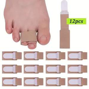Two Sizes of 12-piece Nylon Toe Straightener Bandages - Reusable Toe Splint Protector Wraps for Hammer, Crooked, Overlapping Toes with Double Ring Closure, Hand Wash Only