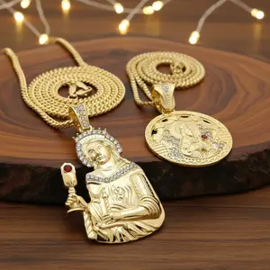 Hip Hop Iced Gold Plated SANTA BARBARA Pendant & 20" Box / 24" Cuban Chain Fashion 2 Necklace Set