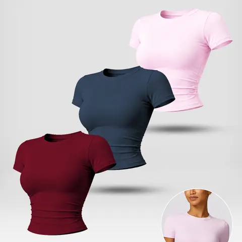NVWA Female Active Crew Neck Short-Sleeve T-Shirt - Quick-Dry, Stretchy, Slim-Fit Solid Color Gym Clothes for Students, 8+ Colors, All Seasons Sports & Outdoor Workout Top