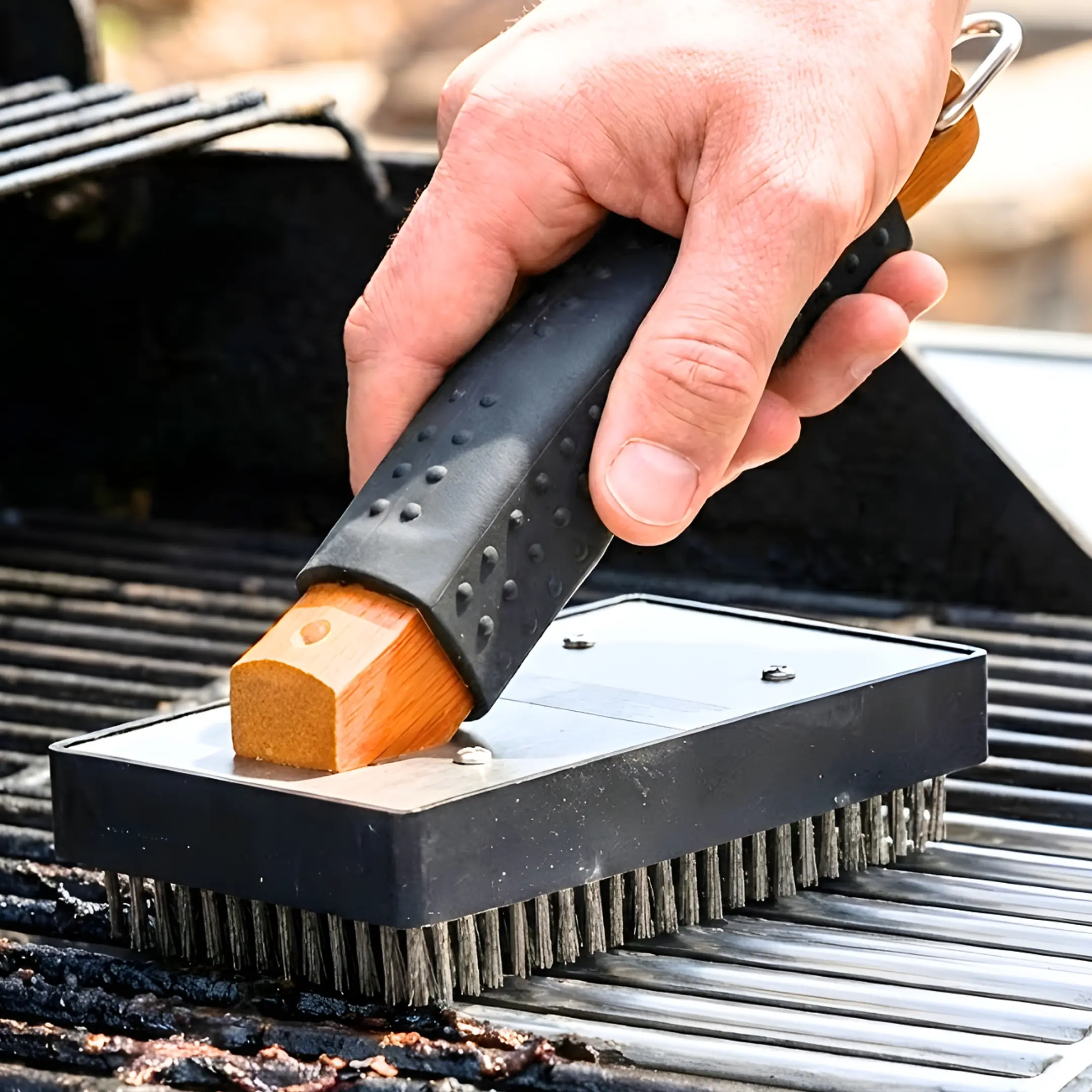 Thick Bristle Heavy-Duty BBQ Grill Brush - Strong Metal Bristles, Non-Slip Grip, Barbecue Utensil for Burnt Grease, Tough Dirt on Charcoal & Wood Grills
