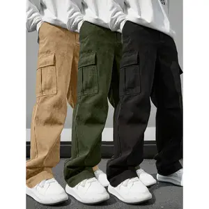 3pcs Tween Boy Casual Solid Color Simple Wide Leg Cargo Pants With Large Pockets, Suitable For Sports And Outdoor, Autumn/Winter Boys' Long Sleeve Tee Dino Graphic Short T-Shirts Hoodie and Pants Set Polo Thermal Lined Letter Print Hooded Knit Cardigan