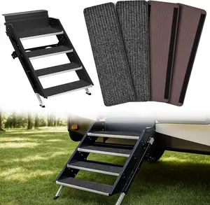 Nilight RV Step Covers 4 Pack 24 x 7.5 inches, Non Slip Camper Steps RV Step Rug with Hook & Loop Works on Electrical & Manual RV Stairs Carpet Rug for Mobile Home Camper Trailers Steps Outside, Gray