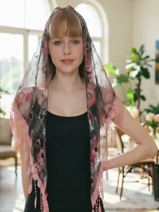 Women's Lace Triangle Scarf, Hollow Out Design, Spring & Fall Fashion Accessory, Colorful Korean Style Headscarf, Floral Edge