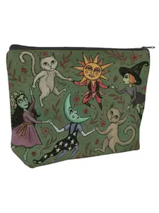 Magic Forest Night Makeup Bag, Cat Moon Witch Design, Portable Cosmetic Pouch, Student Pencil Case, Multifunctional Snack Storage, Makeup Organizer Pouch