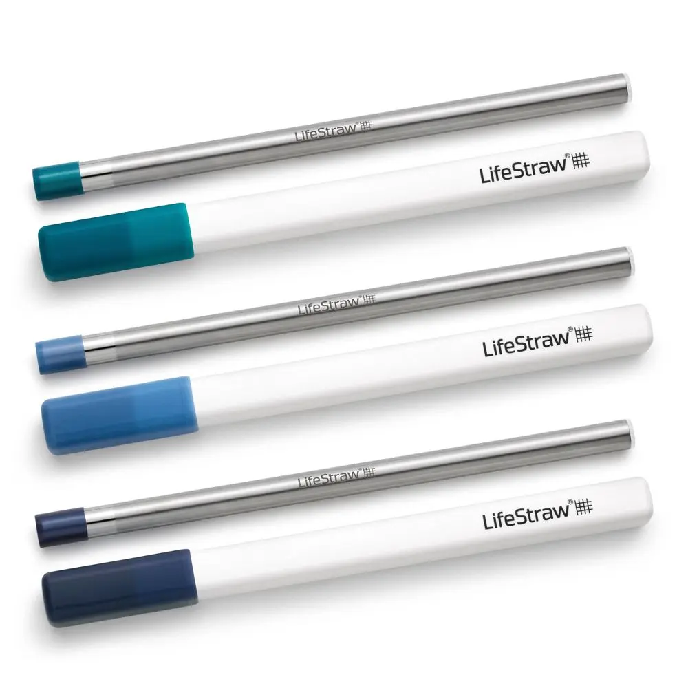 LifeStraw Sip Reusable Stainless Steel Water Filter Straw 3pk with 3 Cases S