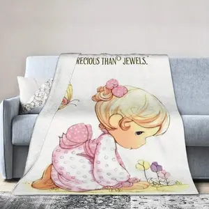 Precious Moments Themed Printed Flannel Blanket All-Season Multi-Purpose Gift For Family And Friends Softy High-Quality Material Customizable Size Durable And Long-lasting Versatile Use