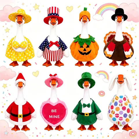 7-Inch Felt Desk Goose Outfits Set - 8 Stretchy Smooth Seasonal Lightweight Clothes with Hat, Easy to Dress, Christmas Decoration, Goose Lovers Gift (with Switch-Controlled Box Accessory)