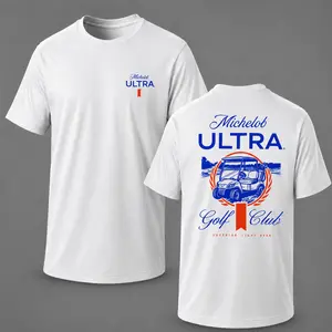 Michelob Ultra Golf Club Golf Cart Graphic T-Shirt, Vintage Golf Lifestyle Tee, Front and Back Print Shirt, Casual Summer Golfing Apparel for Men Women, Lightweight Cotton Golf Lover Gift