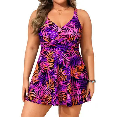 women's plus size swim dress with shorts Sporti Plus Size Swim Dress - Black
