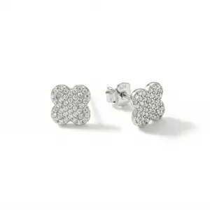 S925 Real Clover Earrings for Her White Zirconia