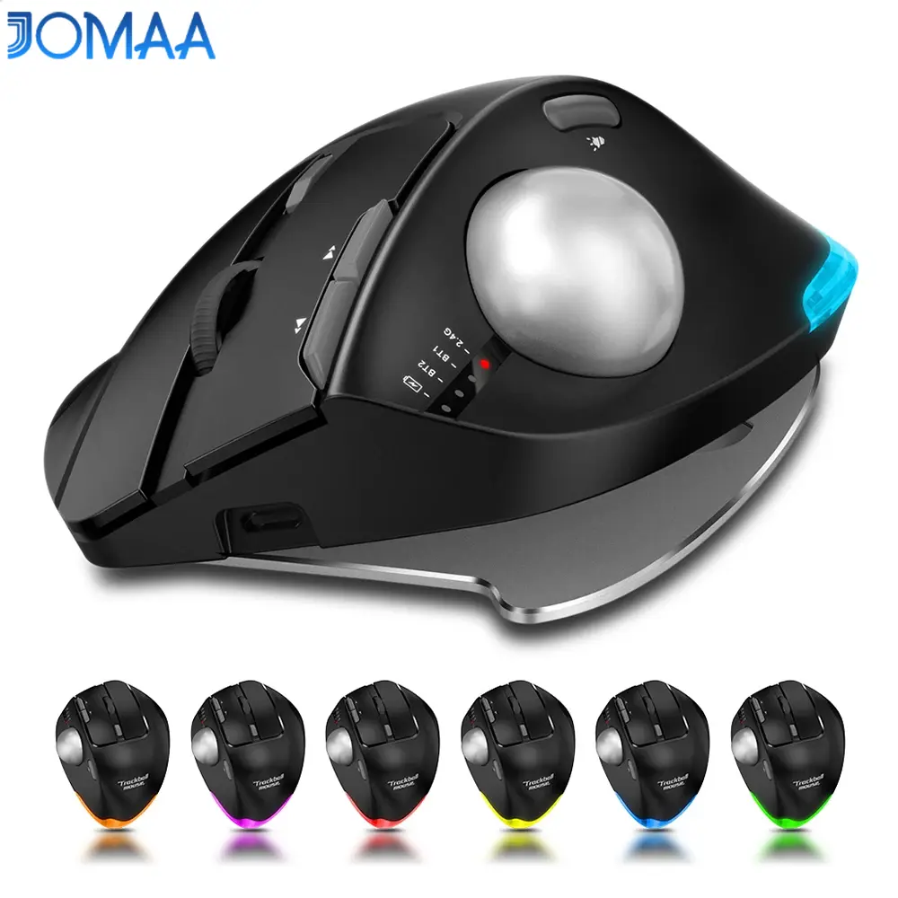 Jomaa Backlit Bluetooth&USB Trackball Mouse 2.4G Wireless Mouse Tracking Rechargeable Gaming Mouse for Gamer Laptop Computer Easy Thumb Control