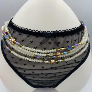 MaddiemayShop Crystal Waist Beads – Creame & Purple African Body Jewelry for Women – Tie-On (45”-50”) – Add to Cart, Buy Now – Handmade & Elegant – Price Per Waist Bead