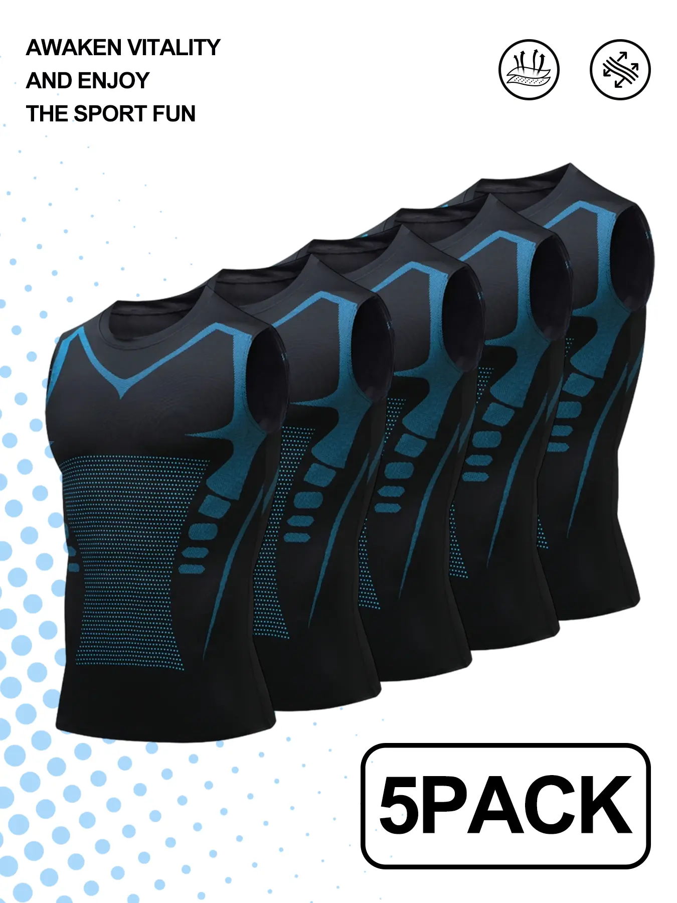 Men's 5-Pack Cool Breathable Sleeveless Quick-Dry Tank Tops – Stretchy Slim-Fit Printed Athletic Workout Training Tees
