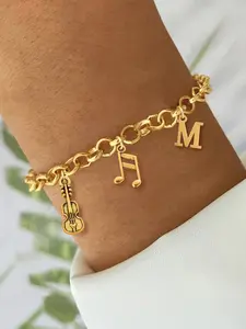 1Pcs Initial Music Note Guitar Bracelet For Women Classic Golden Stainless Steel Chain Bracelets For Women Exquisite Bracelet