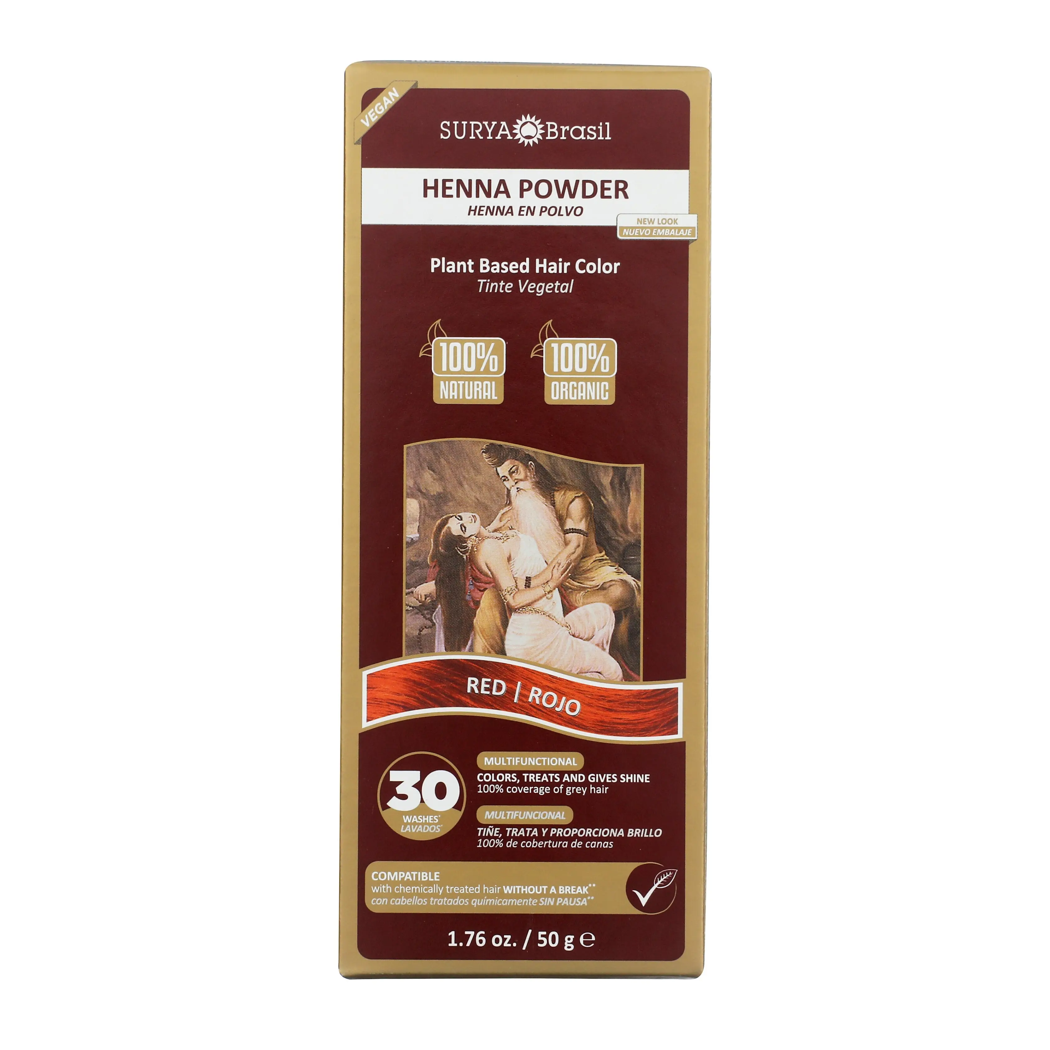 Surya Brasil Henna Powder Red 100% Natural Plant-Based Hair Color Deep Nourishment & Gray Coverage 1.76 oz | 50g