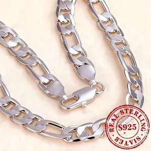 925 Silver Plated Necklace Classic 12MM Cuban Chain 22-30 inches Gift High Quality Fashion Necklace