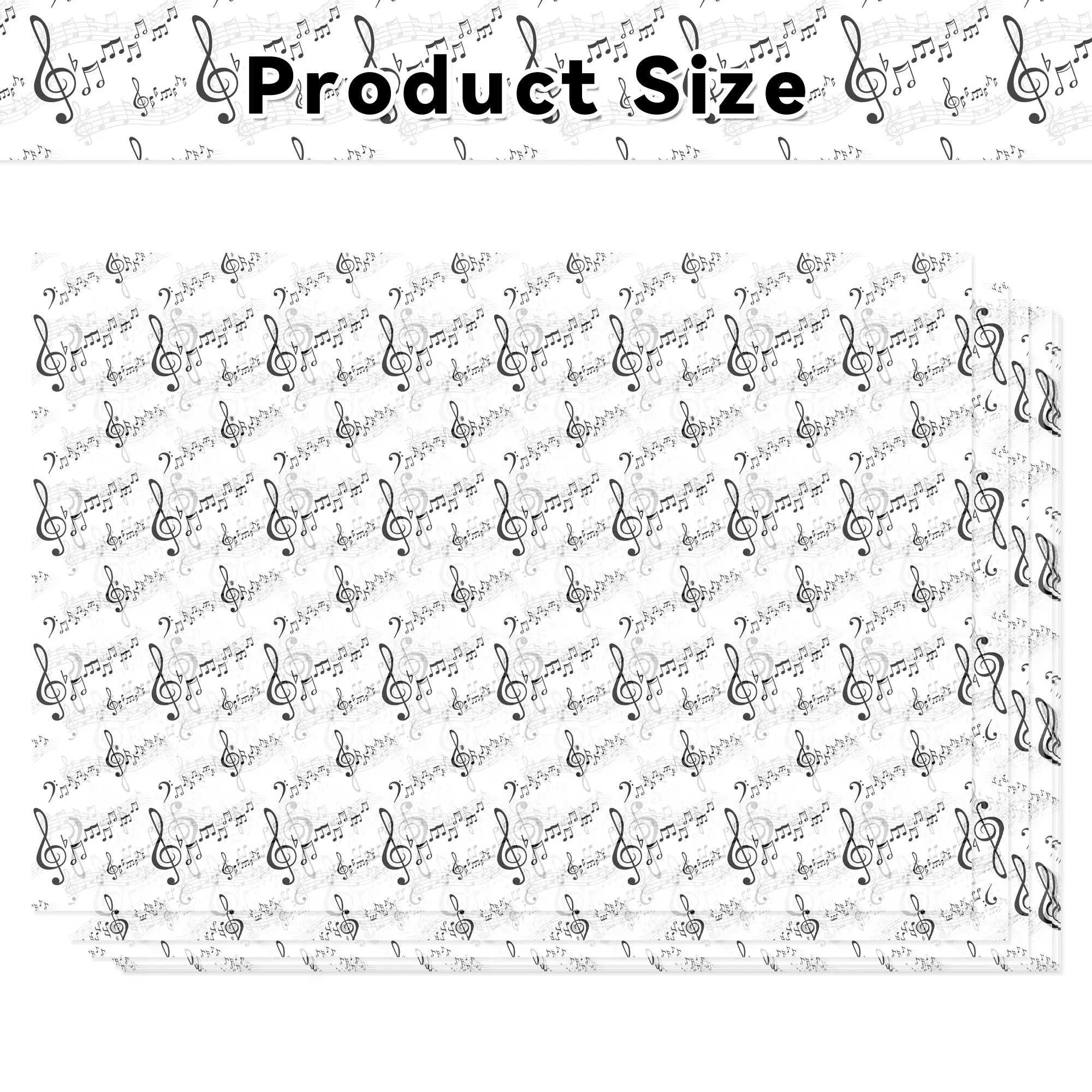 50 sheets of black-and-white musical note paper (pear pattern), 50×35 cm moisture-resistant decorative copy paper, music staff print wrapping paper, designed for gift boxes, candy, bouquets, and music-themed party decorations