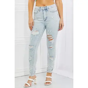 Judy Blue Tiana Full Size High Waisted Distressed Skinny Jeans
