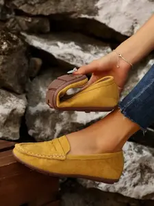 Women's Round Toe Lightweight Loafers, Casual Flat Shoes, Soft Sole Flats, Large Size, Plain Suede, Flexible, All Seasons, Simple Design