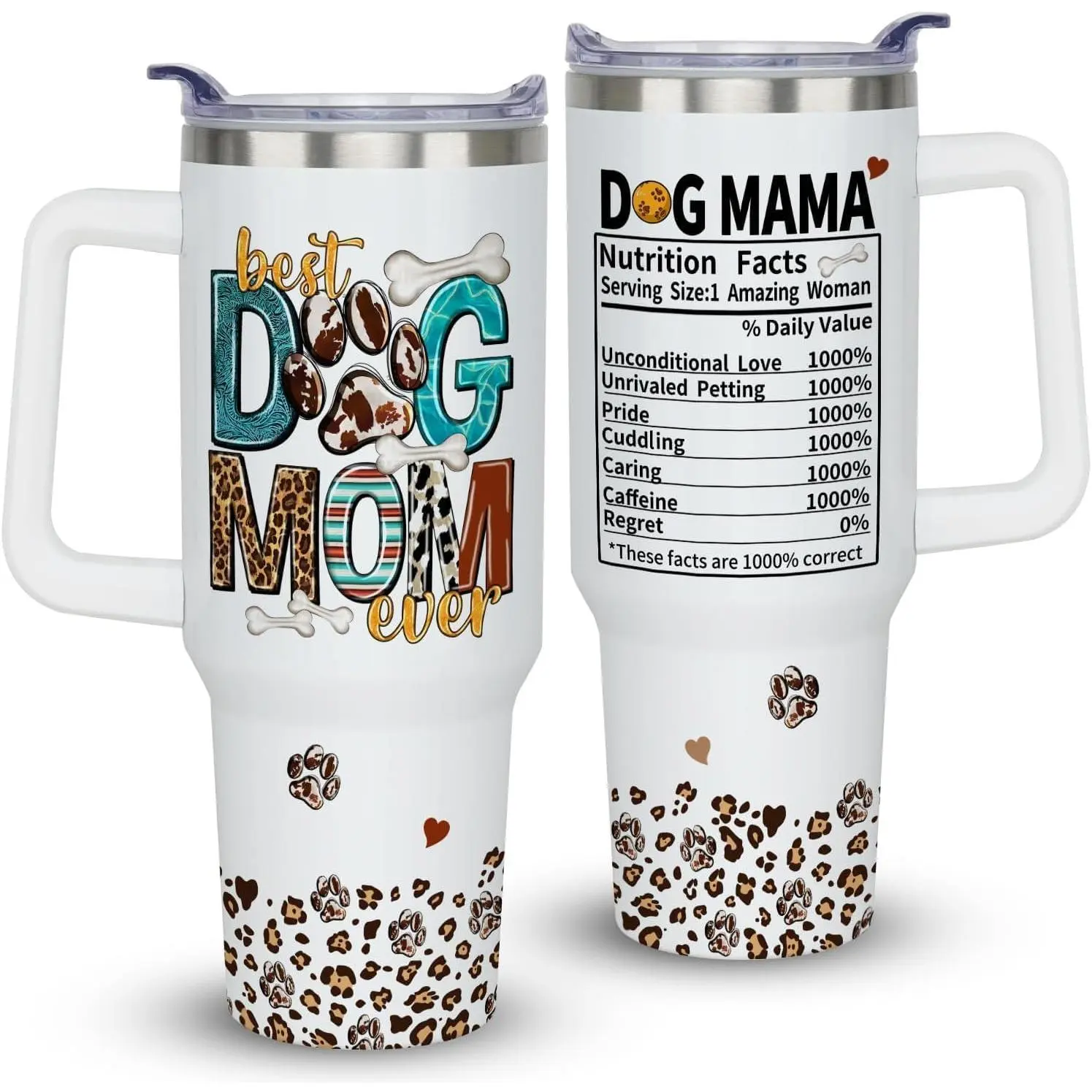40 oz Insulated Reusable Stainless Steel Vacuum Flask Set - Anti-Leak, Leak-Free, Vacuum-Sealed, Dual-Tumbler - Plastic Lid, Straw, Handle - Kitchenware Drinkware Tumbler, Ideal Gift for Dog Moms for Mother’s Day, Birthday, Anti-Leak Vacuum Flasks, Dual-T
