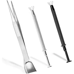 3 Pc Piercing Ball Grabber Tool Set, Stainless Steel 4 Claw Jewelry Precision Tools, Diamond Locking Tweezers for Tiny Objects IC Chip Electronic Components