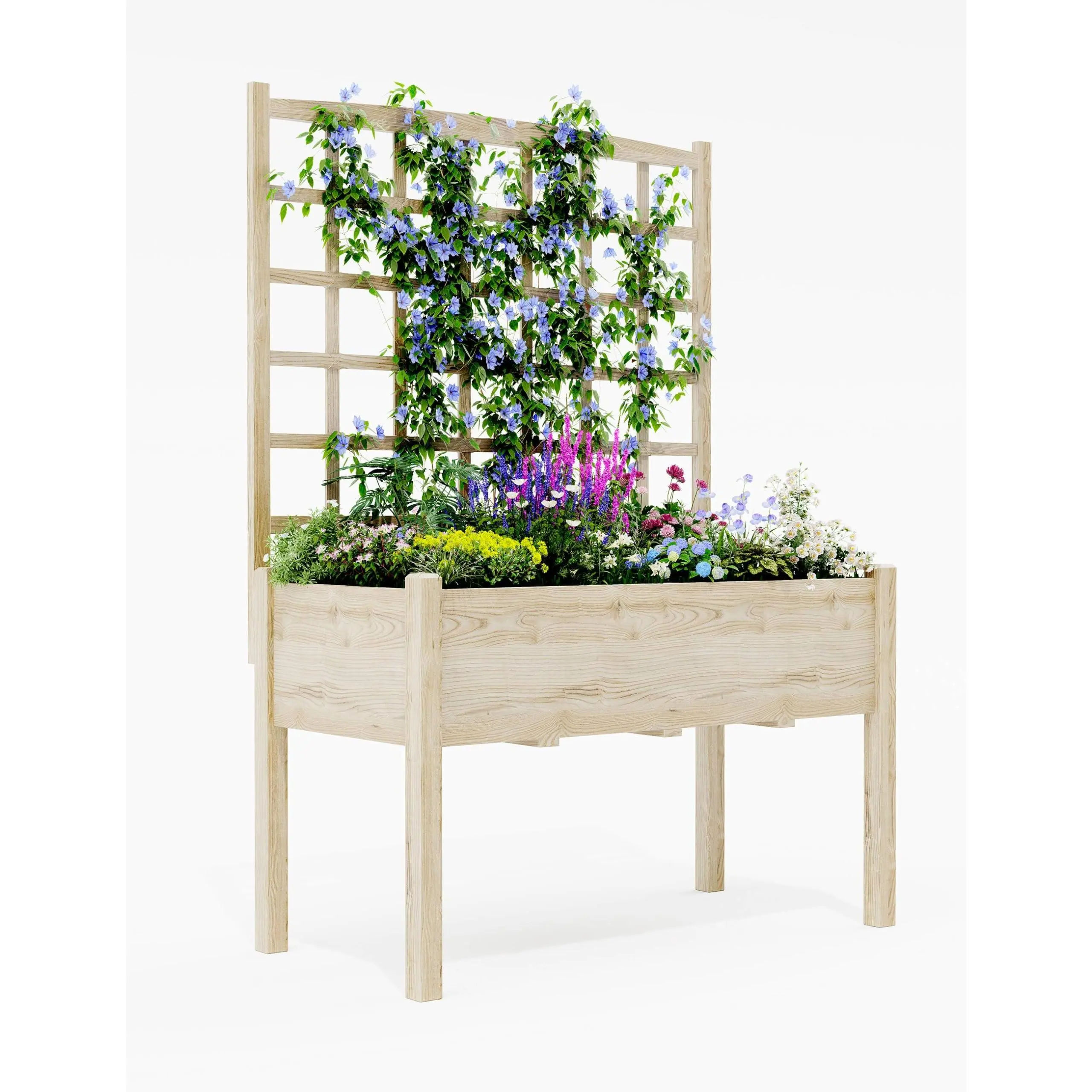 Cedar Wooden Raised Garden Bed with Trellis - 46.5" Tall Elevated Planter Box with Legs, Weather-Resistant Balcony Planters for Climbing Plants, Vegetables, Flowers (Patio Use)