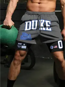 Men's Duke Blue Devils College Style Shorts, 2-Pack Performance Basketball Shorts with Inner Compression, Slim Fit Geometric Pattern