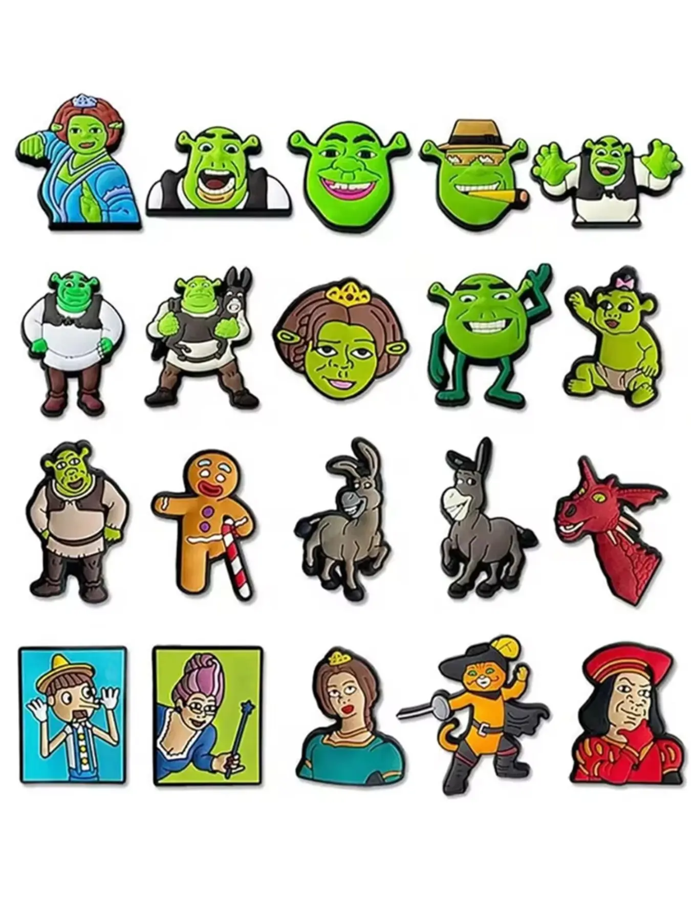 20pcs Shrek Cartoon Set For Footwear Bubble Slides Clogs Sandals,PVC Shoe Decorations Accessories Buckle For Christmas Birthday Gifts Decorative Shoe Accessories
