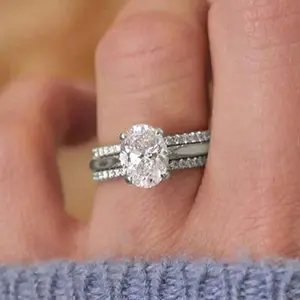 Oval zircon ring four claw inlaid ring three sets of rings ladies daily wear gift