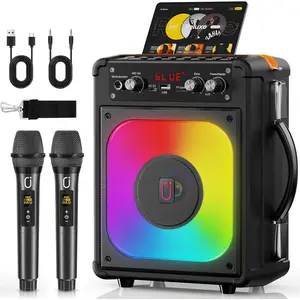 Karaoke Machine, Portable  5.3 Speaker with 2  0 Delay Microphones, PA System with Echo Adjustment, Supports TWS/TF Card/USB/AUX/TV for  Party, Backyard BBQ Studio Subwoofers